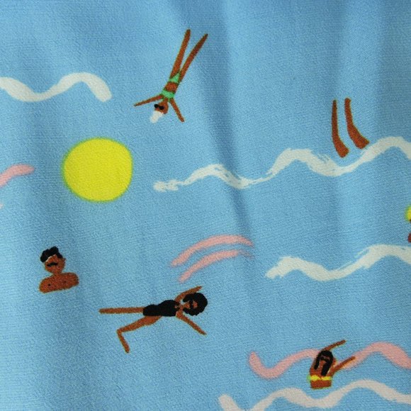 Rare Larke Anthropologie ruffle dress blue cute summer fun print 2XS petite - Picture 9 of 13